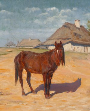 Józef Ryszkiewicz (1856 Warszawa - 1925 Warszawa), Koń na tle wsi, 1914