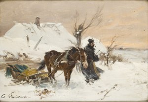 Czesław Wasilewski (1875 Warszawa - 1947 Łódź), Pejzaż zimowy z saniami