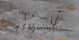 Michał Gorstkin Wywiórski (1861 Warszawa - 1926 Warszawa), Pejzaż zimowy z chatami (