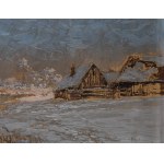 Michał Gorstkin Wywiórski (1861 Warszawa - 1926 Warszawa), Pejzaż zimowy z chatami (Zima)