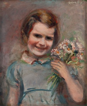 Rajmund Kanelba (Kanelbaum) (1897 Warszawa - 1960 Londyn), Dziewczynka z bukietem stokrotek, lata 30. XX w.