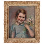 Rajmund Kanelba (Kanelbaum) (1897 Warsaw - 1960 London), Girl with a bouquet of daisies, 1930s.