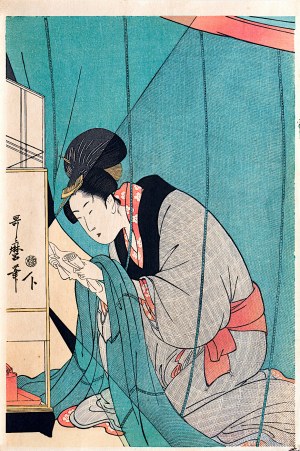 Kitagawa Utamaro (1753-1806), Kobieta czytająca list pod moskitierą, wyd. Takamizawa, Tokio/Japonia, okres Showa, ok. 1950 r.