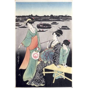 Kitagawa Utamaro (1753-1806), Sztuczne ognie na moście Ryogoku, cz.1, wyd. Takamizawa, Tokio/Japonia, okres Showa, ok. 1960 r.