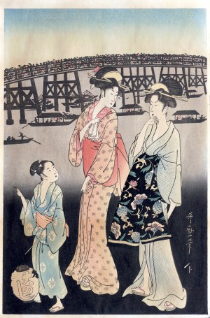 Kitagawa Utamaro (1753-1806), Sztuczne ognie na moście Ryogoku, cz.2, wyd. Takamizawa, Tokio/Japonia, okres Showa, ok. 1960 r.
