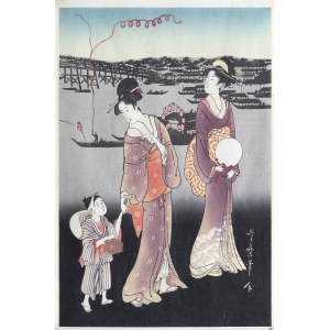 Kitagawa Utamaro (1753-1806), Sztuczne ognie na moście Ryogoku, cz.3, wyd. Takamizawa, Tokio/Japonia, okres Showa, ok. 1960 r.