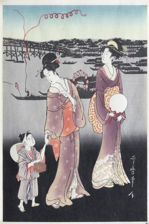 Kitagawa Utamaro (1753-1806), Sztuczne ognie na moście Ryogoku, cz.3, wyd. Takamizawa, Tokio/Japonia, okres Showa, ok. 1960 r.