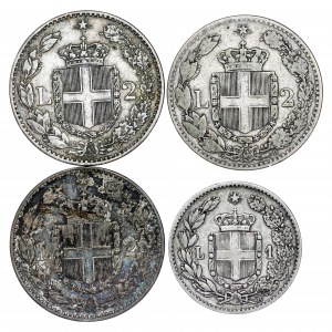 États italiens - Umberto I, (1878-1900) 1, 2 Lire LOT