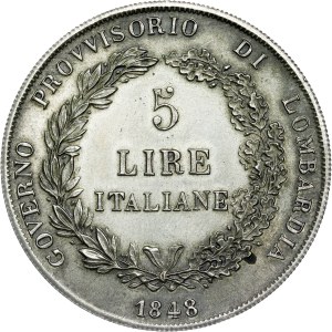 Les Etats italiens - Lombardie - 5 Lire 1848 M