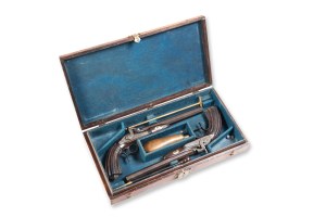 Pair of percussion pistols in a case 