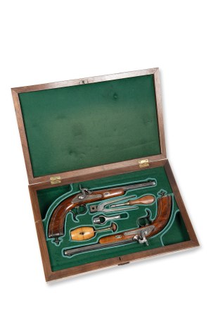 Pair of percussion pistols in a case 