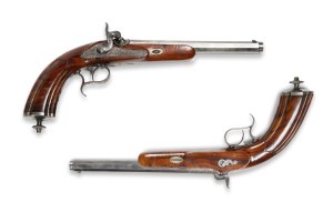 Pair of percussion pistols in a case 