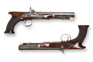 Pair of percussion pistols in a case | England, English