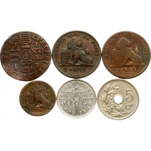 Belgium Liard - 50 Centimes 1751-1928 Lot of 6 coins