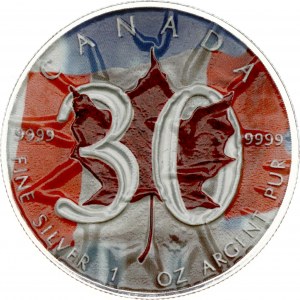 Canada 5 Dollars 2018 30th Anniversary of the Maple Leaf colorized