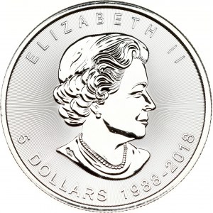 Canada 5 Dollars 2018 30th Anniversary of the Maple Leaf colorized
