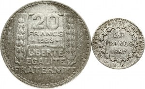 France 20 Francs 1887 AR & 20 Francs 1938 Lot of 2 pcs
