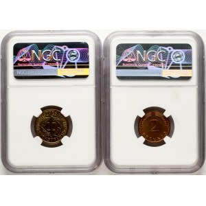 Germany 10 Reichspfennig 1932 A & 2 Pfennig 1967 G NGC UNC DETAILS Lot of 2 coins