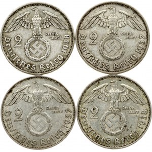 Germany Third Reich 2 Reichsmark 1937 & 1938 Lot of 4 Coins