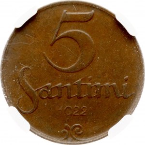 Latvia 5 Santimi 1922 NGC AU 58 BN