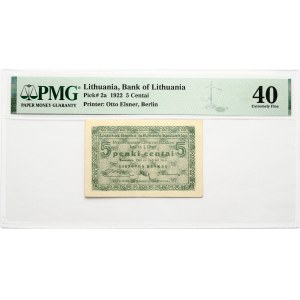 Lithuania 5 Centai 1922 PMG 40 Extremely Fine