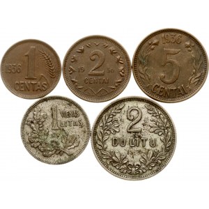 Lithuania 1 Centas - 2 Litu 1925-1936 Lot of 5 coins