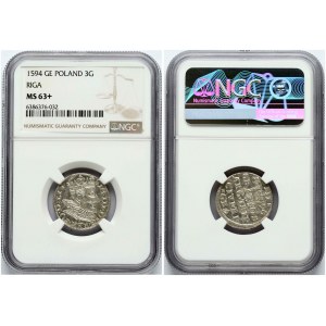 Poland Trojak 1594 Riga NGC MS 63+
