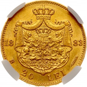 Romania 20 Lei 1883 B NGC AU 58