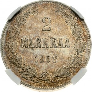 Russia For Finland 2 Markkaa 1908 L NGC AU 58