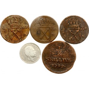 Sweden 1/2 Ore - 25 Ore 1720-1855 Lot of 5 coins