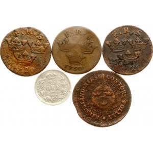 Sweden 1/2 Ore - 25 Ore 1720-1855 Lot of 5 coins