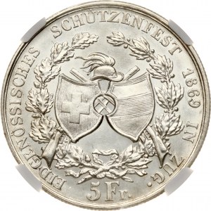 Switzerland 5 Francs 1869 Zug Shooting Festival NGC UNC DETAILS