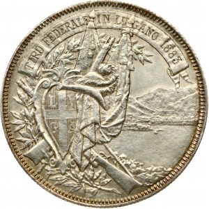 Switzerland 5 Francs 1883 Lugano Shooting Festival