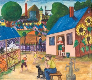 Paweł WRÓBEL (1913-1984), Na podwórzu, 1982