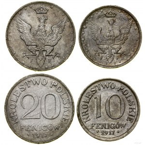 Polska, zestaw: 20 i 10 fenigów, 1917, Stuttgart