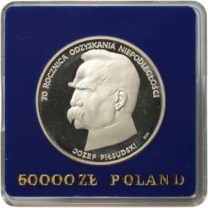 PRL, 50.000 złotych 1988 - Józef Piłsudski, lustrzanka