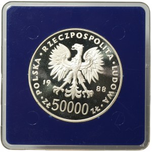 PRL, 50.000 złotych 1988 - Józef Piłsudski, lustrzanka