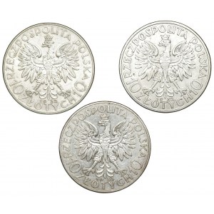 II RP, 10 złotych (1932-1933) - Głowa Kobiety zestaw 3 sztuk