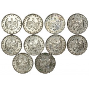 Niemcy, 1 Marka (1943-1939), zestaw 10 sztuk monet