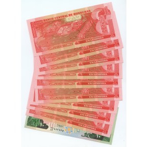 Kuwejt, 10 Dinarów, 1 Lempira 2016 Honduras - zestaw 10 sztuk