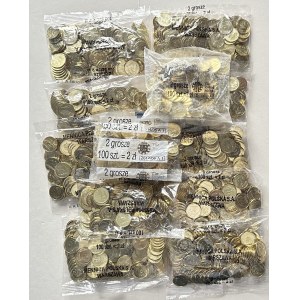 III RP, 2 grosze 2014 i 2015 Royal Mint oraz 2 grosze (2023 x7, 2020 x 3), 14 woreczków menniczych