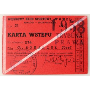 WKS WAWEL entry card, Krakow - Bronowicka 5 [1958].