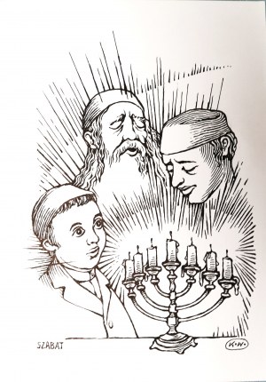 WIŚNIAK KAZIMIERZ Once upon a time in Kazimierz (Shabbat), ink drawing, signed unique