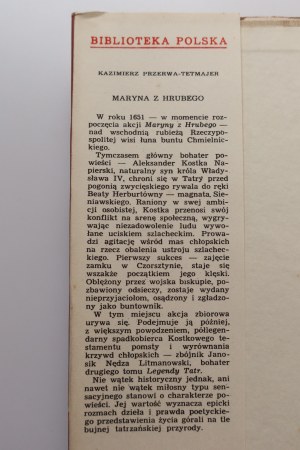 BREAKING - TETMAJER KAZIMIERZ Maryna of Hruby, Janosik the miserable Litman [part 1 and 2 of LEGENDS OF THE TATRIES in the series: Biblioteka Polska].