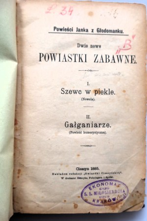 [PERGES JAN Fr.] POHÁDKY O JANCE Z GŁODOMANKU POHÁDKY Dvě nové POHÁDKY O MRTVÝCH I. Švec v pekle (novela) II. Posměváčci (historická novela) [CIESZYN 1885].