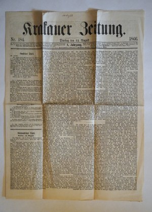 KRAKAUER ZEITUNG nr: 184 DINSTAG DEN 14. AUGUST 1866. [Halič, Krakov]
