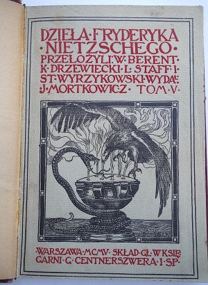 NIETZSCHE FRYDERYK Zmierzch bożyszcz [przekład Stanisław Wyrzykowski, Warszawa 1905-1906 r.]