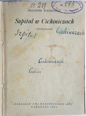 WAŃKOWICZ MELCHJOR Hospital in Cichinicze [