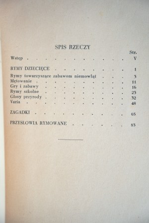STEFFEN AUGUSTYN Children's rhymes, riddles and proverbs rhymed from Warmia [enclosed is the author's visiting ticket with a handwritten note , Krakow 1937].