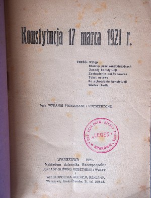 KONSTYTUCJA 17 MARCA 1921 R. Wyd. II przejrzane i rozszerzone. Warszawa 1921